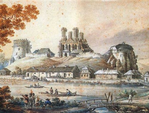 historia Halszki- Rycina zamku w Ostrogu