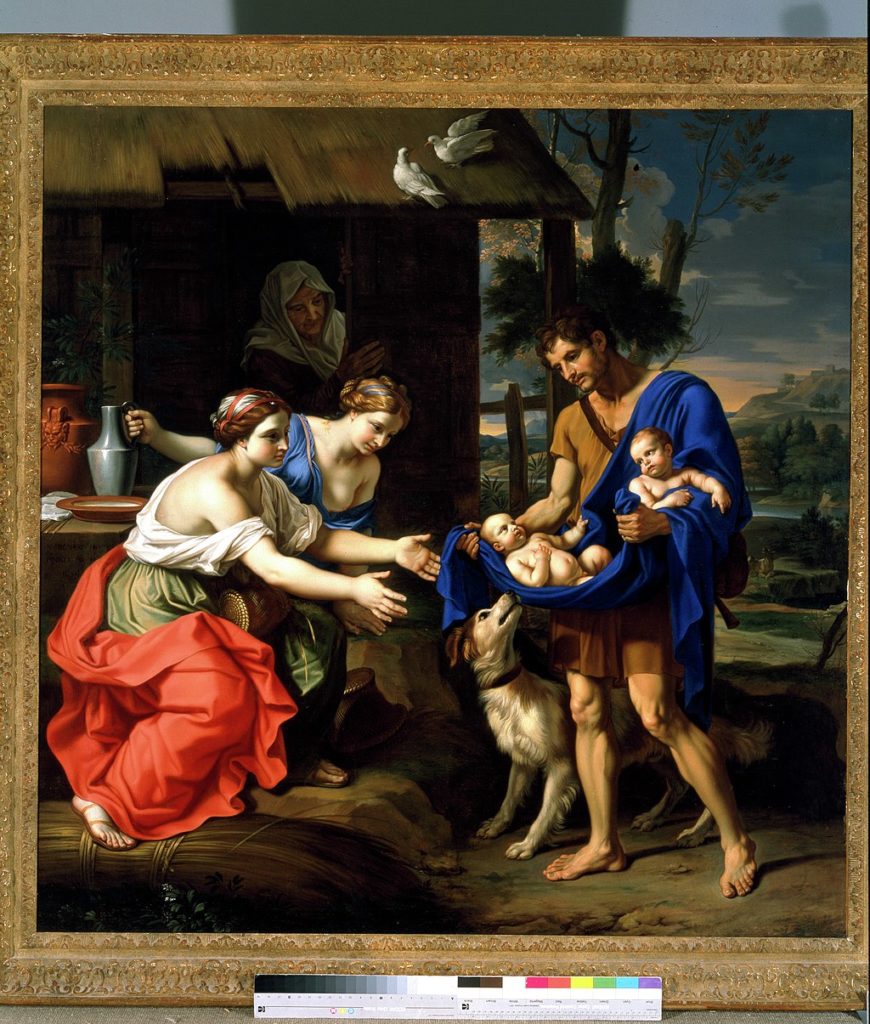 mity o założeniu Rzymu - Nicolas Mignard, Pasterz Faustulus przynosi Romulus i Remusa do swego domu