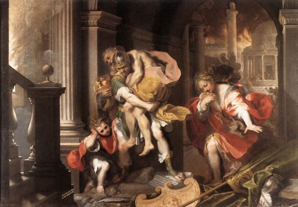 mity o założeniu Rzymu - Eneasz opuszcza płonącą Troję Obraz autorstwa Federico Barocciego