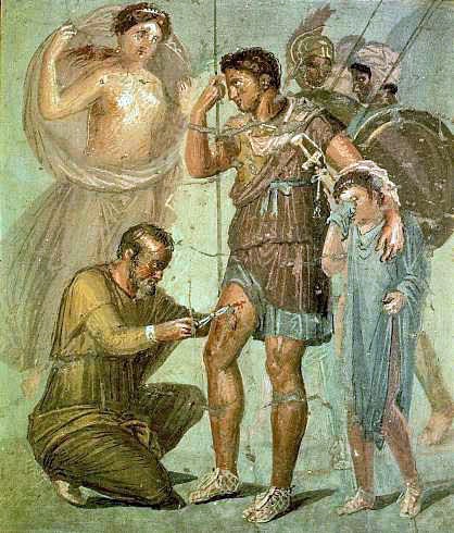 Malowidło pompejańskie przedstawiające rannego Eneasza z synem Askaniuszem