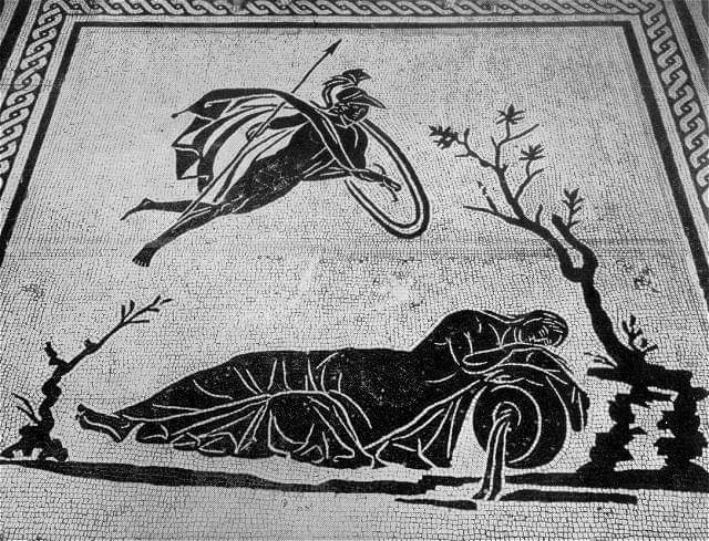 mity o założeniu Rzymu = Mars i Rea Sylwia, mozaika z Ostia Antica, Rzym, Palazzo Altieri